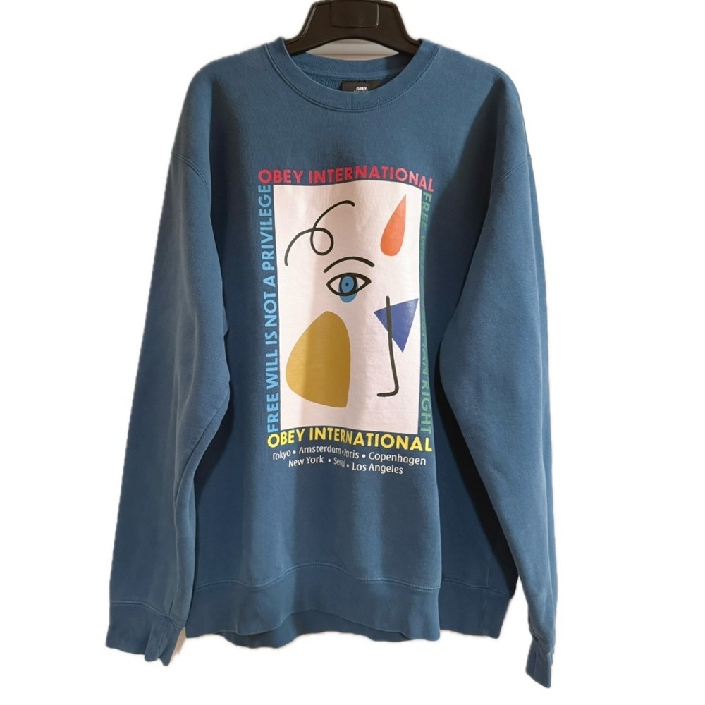 OBEY International Teal Freewill Crewneck Sweatshirt Size Large